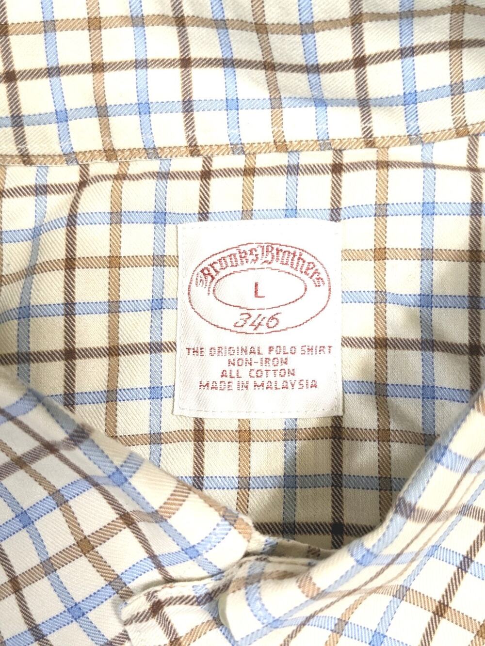 Brooks Brothers Dress Shirt Mens Large Original Polo Shirt Non Iron Blue Brown
